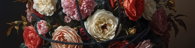 Beautiful Flowers tangled in black string